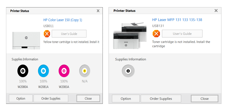 Toner Cartridge Installed without Chip